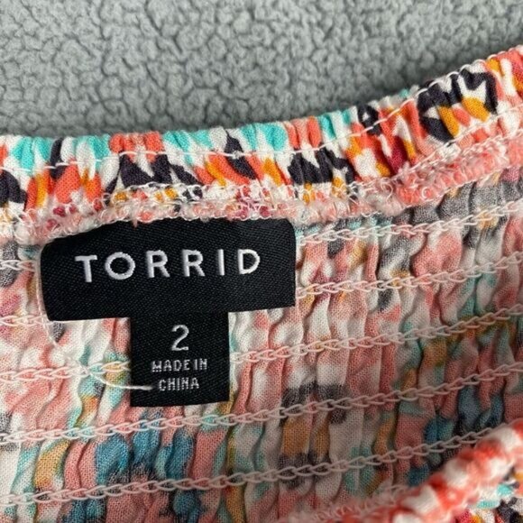 Torrid Size 2 Mini Dress With Smocking Bell Sleeves Tags Geometric,Casual.Beach - Picture 3 of 14